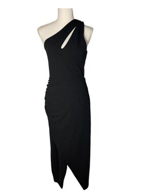 Rachel Zoe Asymmetrical Black Dress x-small 0 2 evening ruched side Front Slit